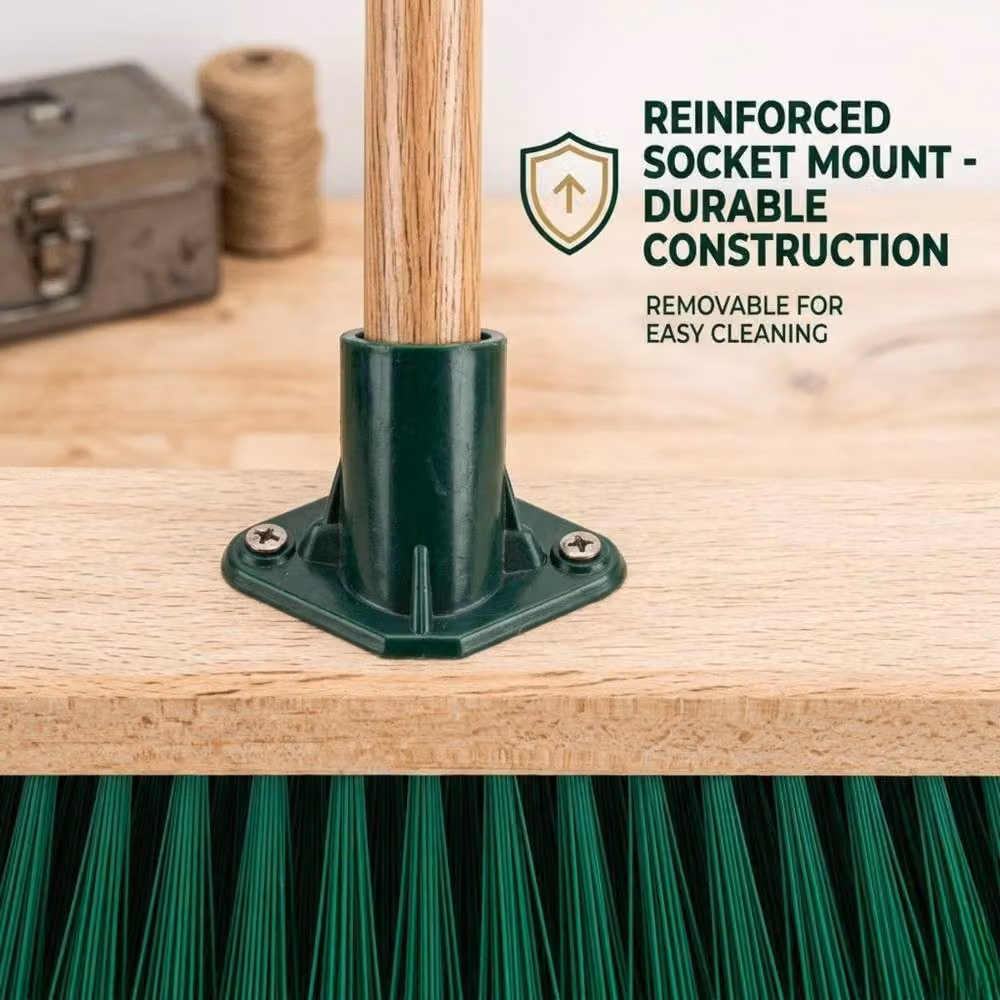 Bedsland Heavy Duty Broom with Green Bristles and Wooden Block, Width: 30.48 cm – 5