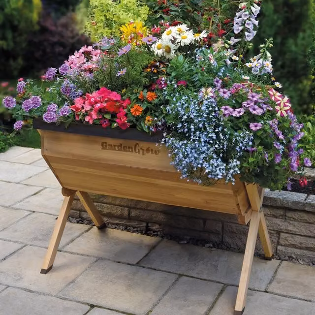Garden Grow Large Wooden Raised Planter, Brown, W/D/H: 80 x 70 x 70 cm