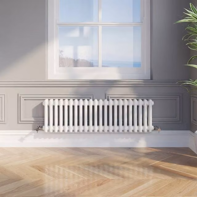 Temprazo Traditional Colosseum Double Bar Column Radiator in White, H: 60.5 cm, W: 30 cm, D: 7 cm