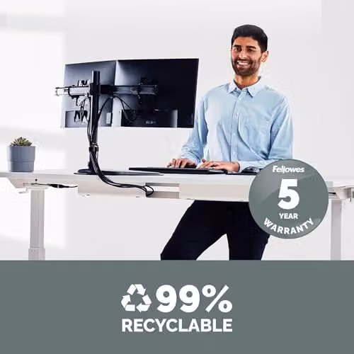 Fellowes Seasa Dual Monitor Arm Black Freestanding Mount for 27 inch Screens up to 8kg VESA 75x75/100x100 – 5