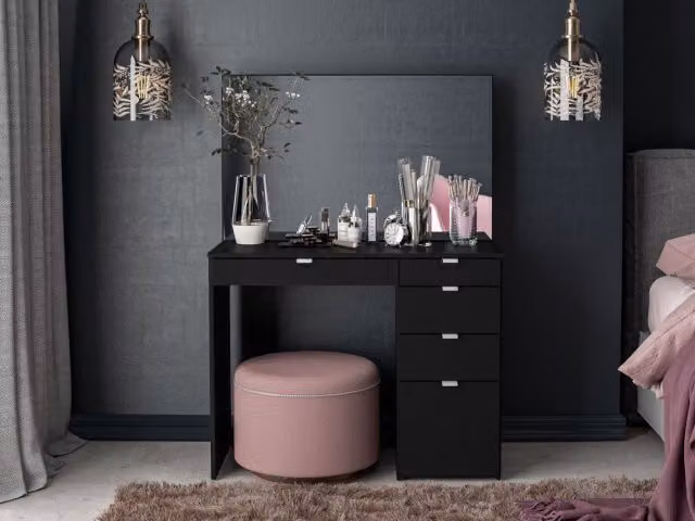 Birlea Ava Black 5 Drawer Dressing Table and Mirror