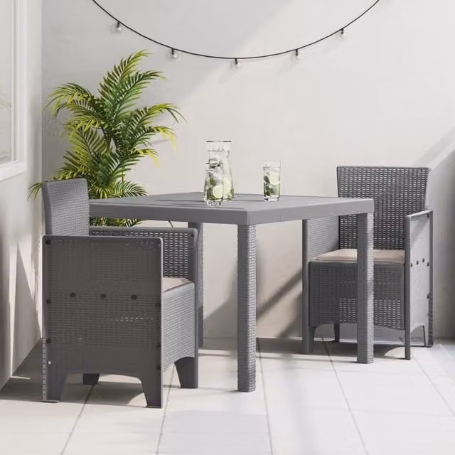 Berkfield Home 3 Piece Garden Dining Set with Light Grey Cushions and Poly Rattan – 1