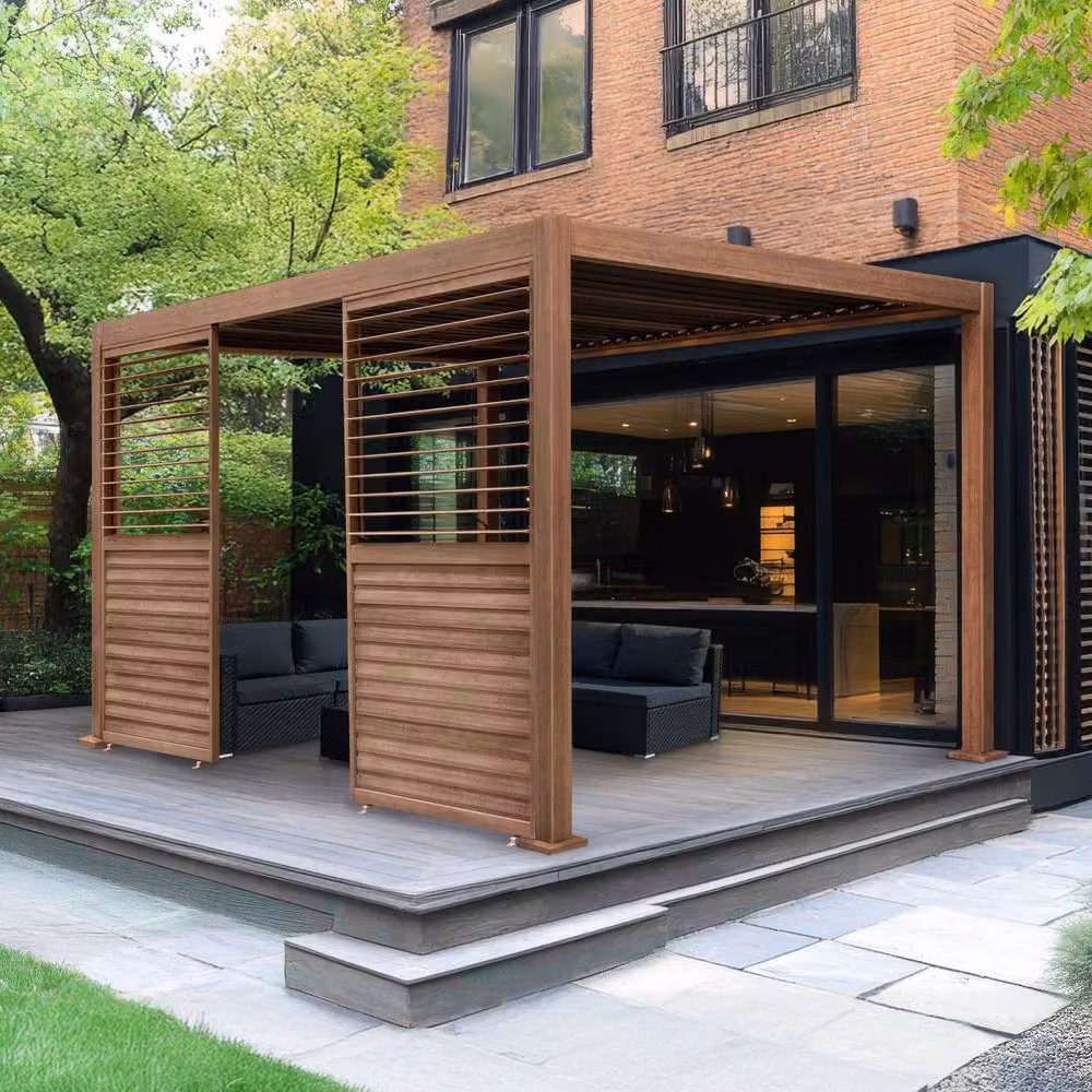 Monstershop Aluminium Pergola Shutter Panel with Wood Effect in Terracotta, Width: 92 cm – 4