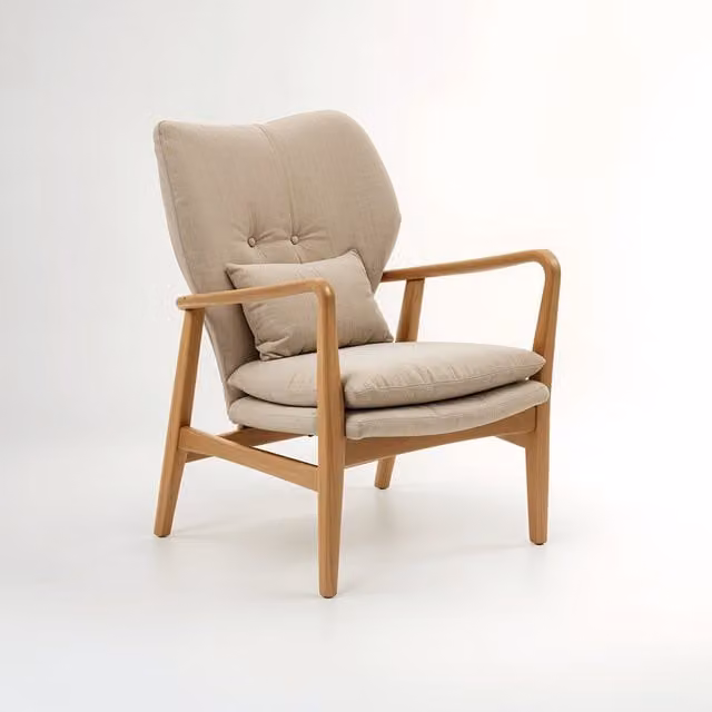 Orsina Mid-Century Beige Fabric Lounge Chair with Black Solid Wood Frame