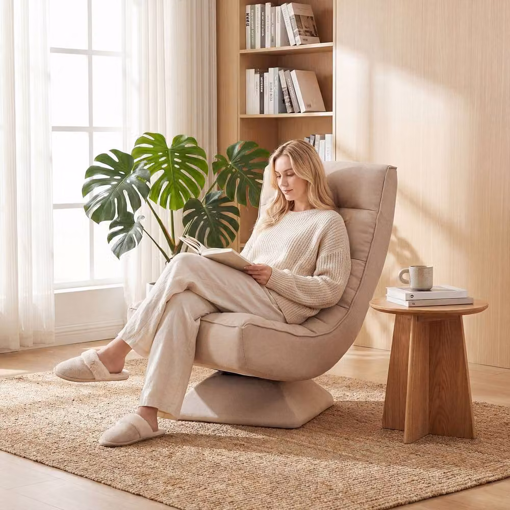 Costway 4-Position Adjustable Floor Lounge Chair with 360 Degree Swivel Base in Beige – 2