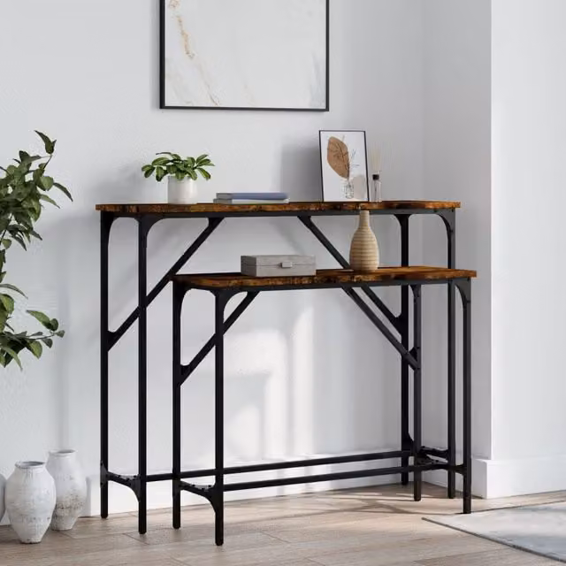 Berkfield Home Set of 2 Smoked Oak Console Tables in Brown