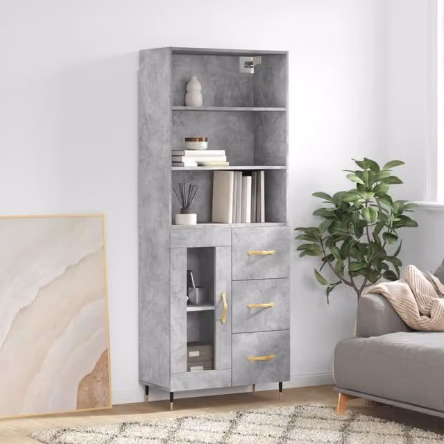Berkfield Home Modern Highboard in Concrete Grey, W/D/H: 69.5 x 34 x 180 cm – 1