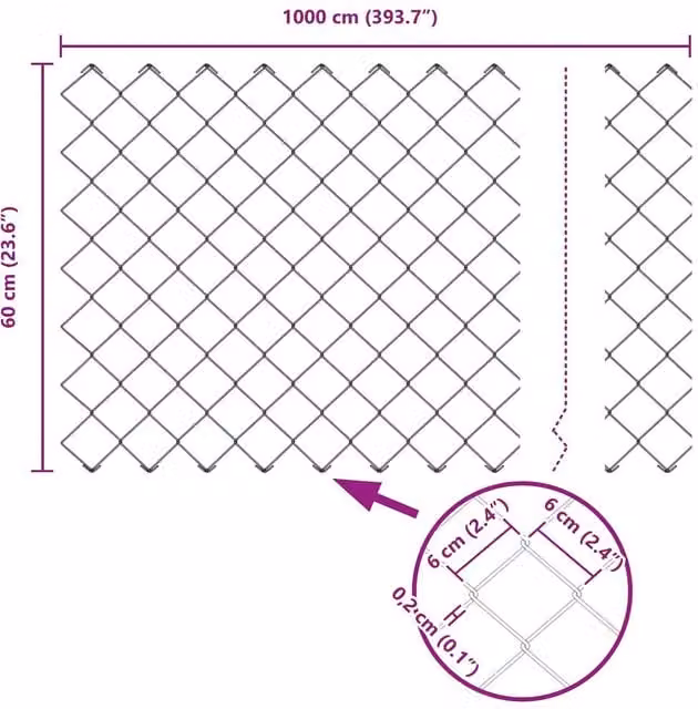 Berkfield Home Durable Galvanised Steel Chain Link Fence in Silver, W: 0.6 m, L: 10 m