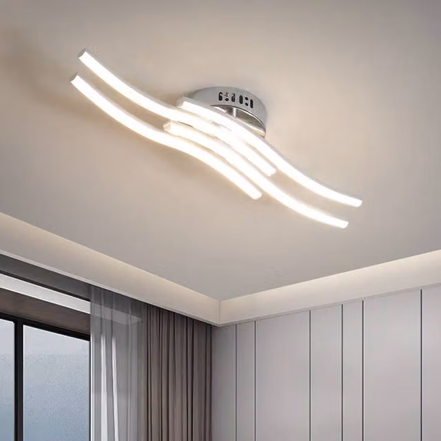 COMELY Modern Curved 24W Ceiling Light in Silver with 4500K Cool White Light