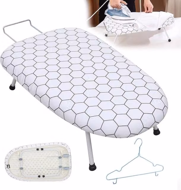 SPETLEK Foldable and Space Saving Tabletop Ironing Board in White, W: 80 cm, D: 30 cm – 1