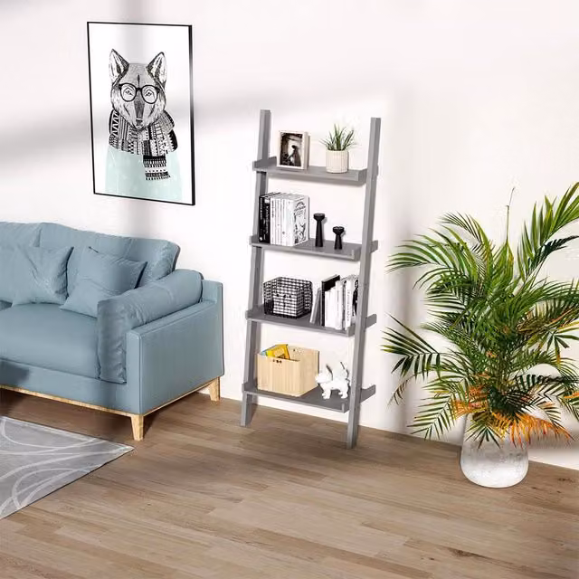 Home Source 4-Tier Ladder Shelf Storage Unit in Grey