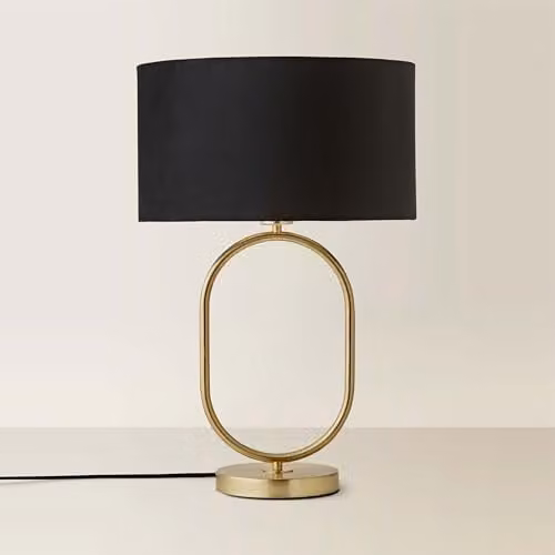 ValueLights Antonia Black Velvet Oval Table Lamp with Brushed Gold Base