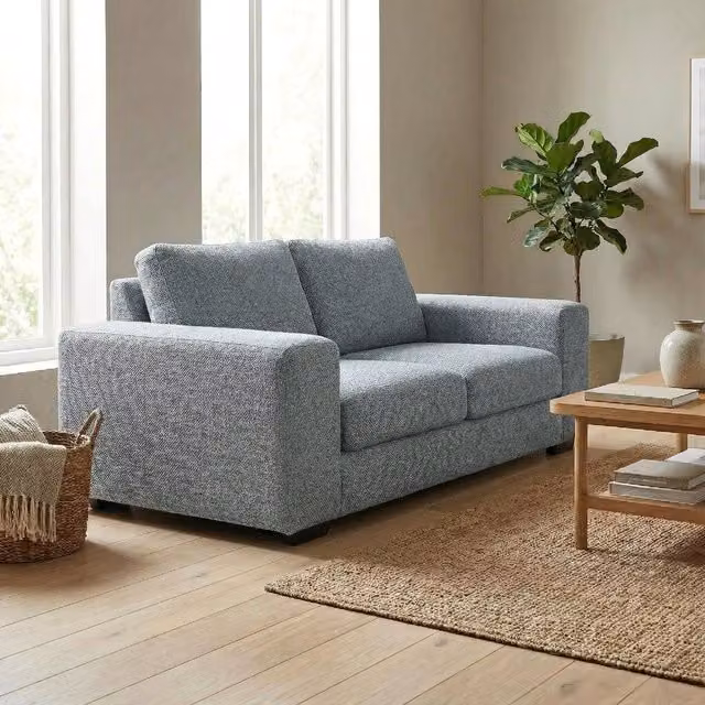 Abakus Direct Boston 3 Seater Upholstered Sofa in Grey with Solid Wood Frame