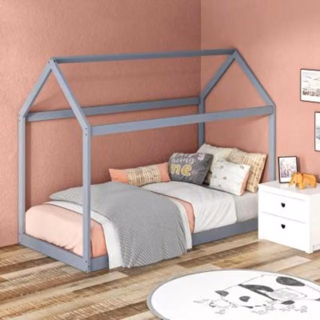 Chilli Seating Scandinavian Style Solid Wood Childrens Bed Frame in Grey