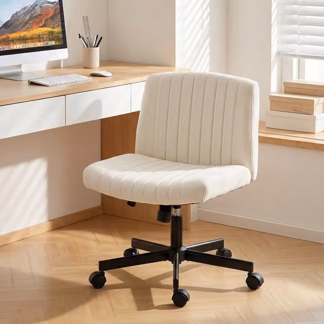 HOMCOM Armless Modern Office Chair with Wide Fabric Seat and 360 Degree Swivel in Beige