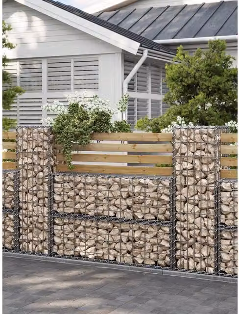 SONGMICS Set of 4 Black Galvanised Steel Metal Gabion Baskets for Garden Decor and Partition