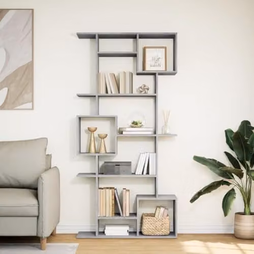 vidaXL Modern Book Cabinet in Concrete Grey, W/D/H: 92 x 29 x 188 cm – 2