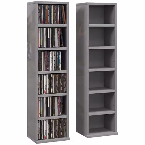 HOMCOM Set of 2 Grey CD and DVD Storage Units with Adjustable Shelves