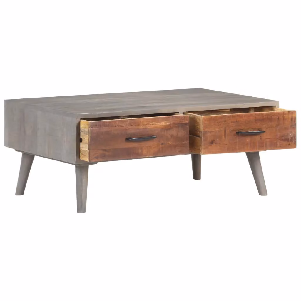 Berkfield Home Grey Rustic Mango Wood Coffee Table W: 100 cm, D: 60 cm, H: 40 cm – 2