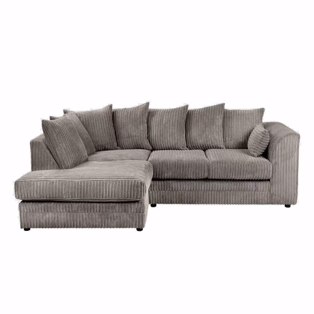 SquareBoxx Asher Jumbo Cord Corner Sofa with Left Hand Facing Chaise in Grey – 2