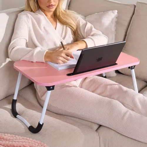 OHS Foldable Laptop Stand and Portable Bed Tray in Pink, W: 60 cm, D: 35 cm, H: 26 cm – 2