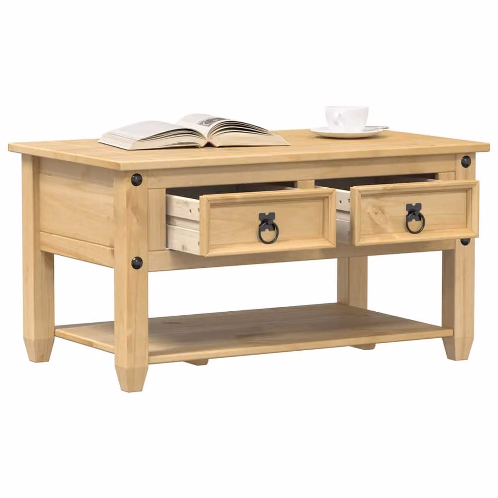Berkfield Home Beautiful Corona Coffee Table with Drawers in Light Brown Solid Pine Wood W/D/H: 85 x 50 x 45 cm – 2