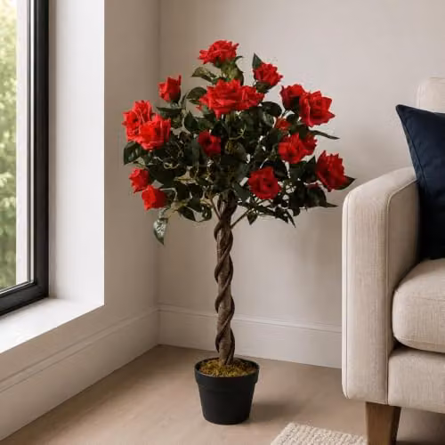 Leaf Artificial Red Rose Tree with Twisted Vine Detail, Height: 90 cm – 4