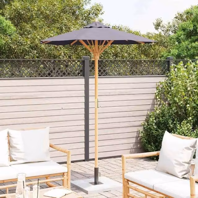 Berkfield Home Classic Garden Parasol in Dark Grey with Bamboo Wood, W: 151 cm, D: 211 cm