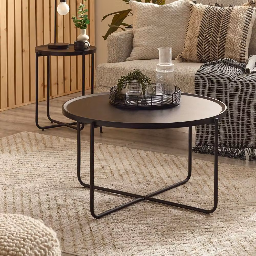 Cheshire Cordoba Round Coffee and Lamp Table Set in Black – 2