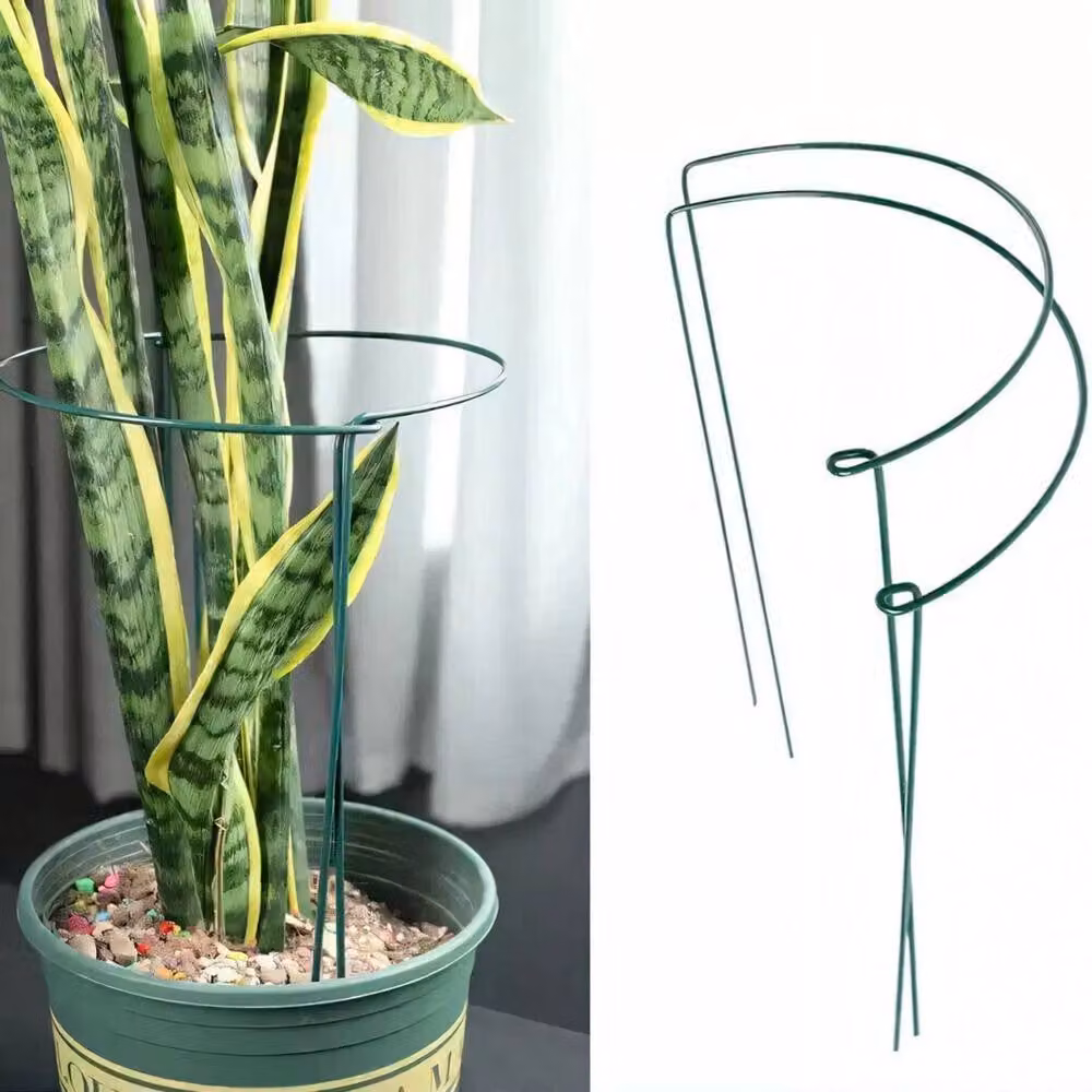 NESTLUNE 16-Piece Round Metal Plant Support Stakes in Green, Height: 100 cm, Diameter: 15 cm – 3