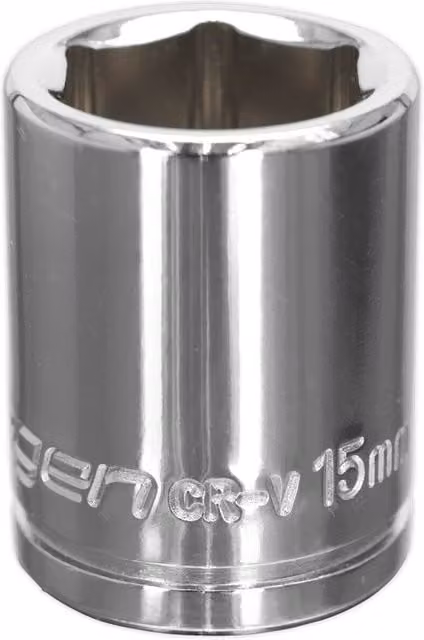 Loops 15mm Chrome Plated 3/8" Square Drive Socket in Silver Carbon Steel
