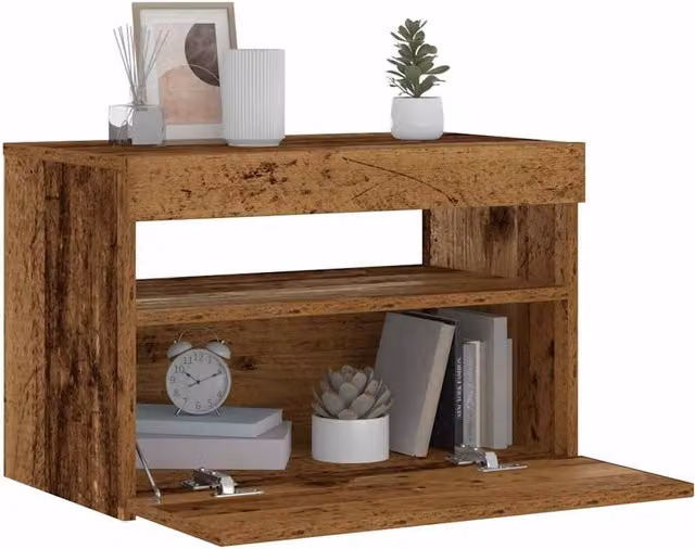 Berkfield Home Modern Bedside Cabinet with Integrated LED Lights in Brown, W: 60 cm, D: 35 cm, H: 40 cm – 1