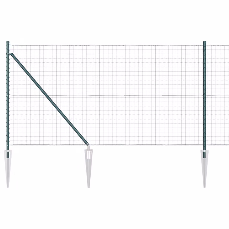 Berkfield Home Euro Fence with 7 Spike Posts, Galvanised Steel, Green and Silver, 1 x 10 m