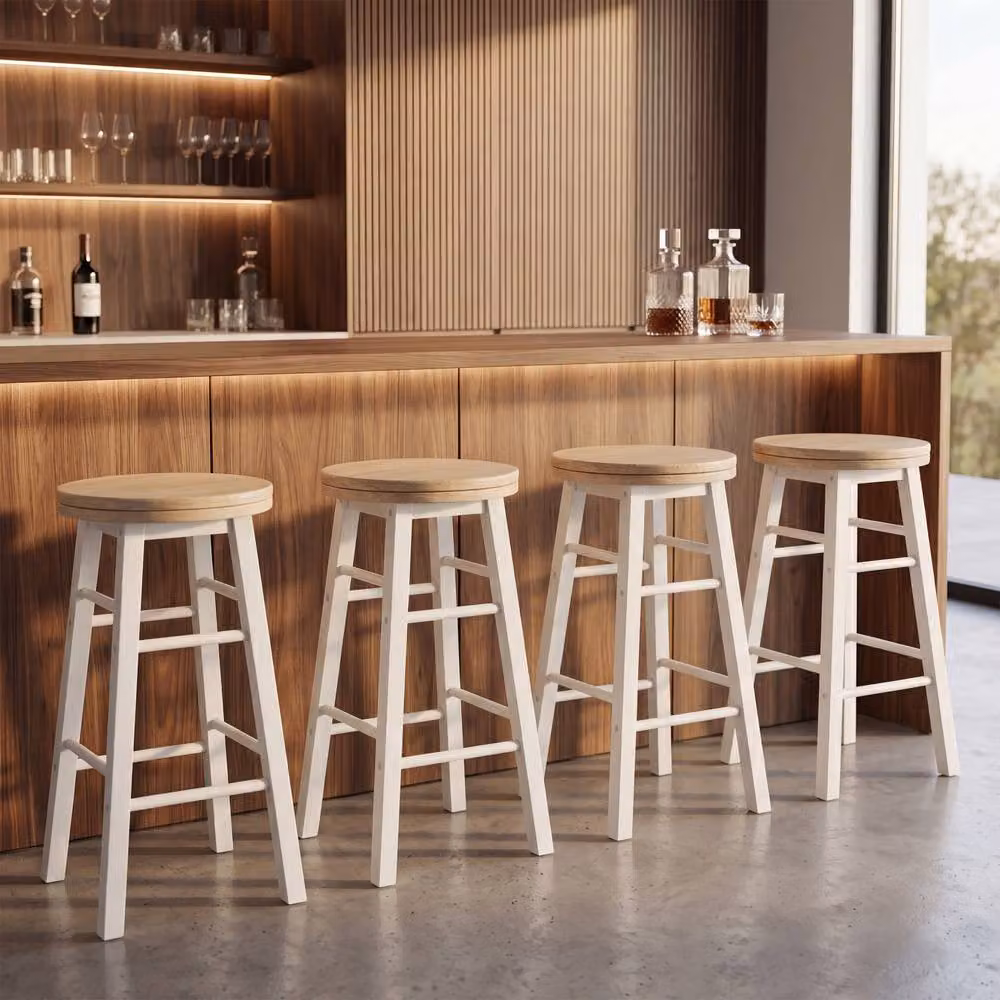 Home Discount Chef Vida Wooden Revolving Bar Stools, Set of 2, White – 4
