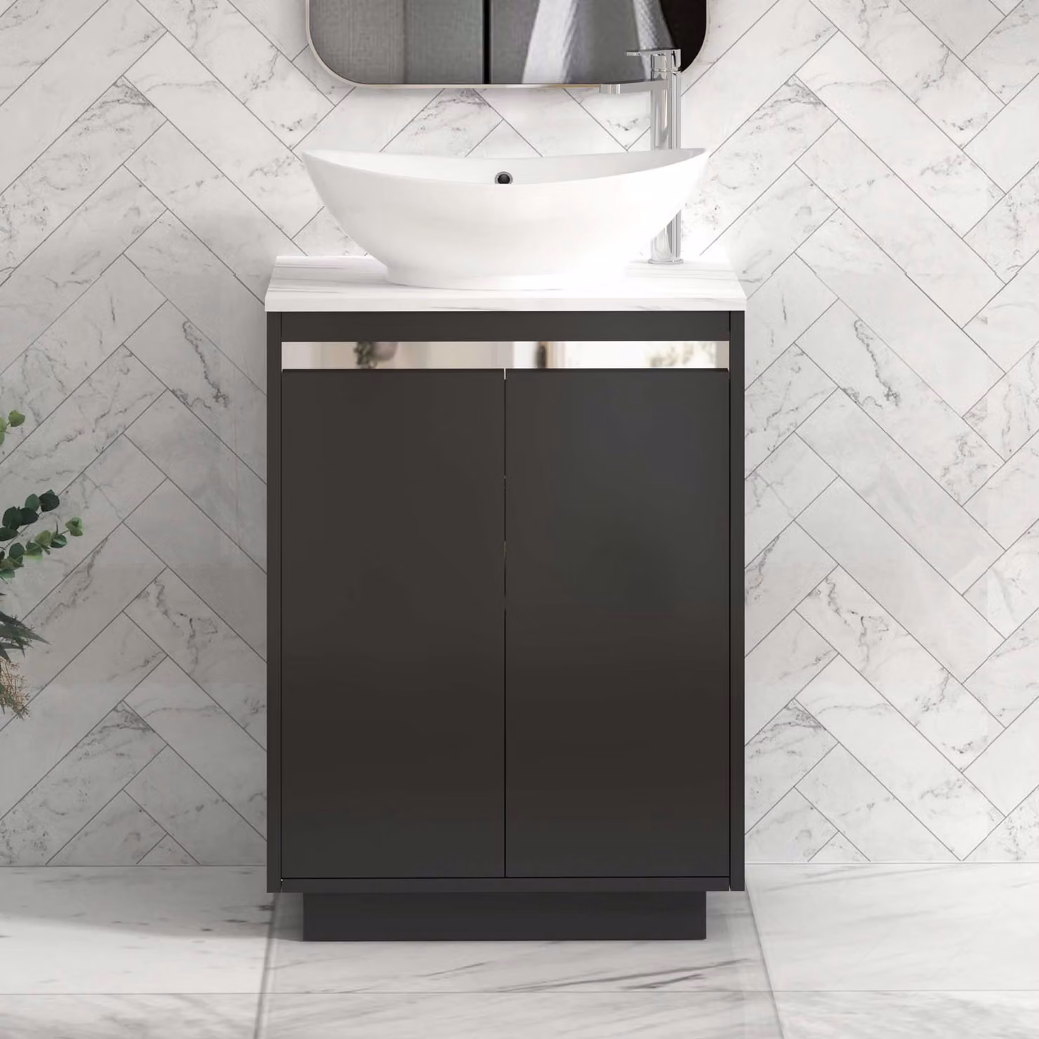 Royal Bathrooms Orion 800mm Matt Obsidian Black Floor Standing 2 Door Vanity Unit with Amaze Basin and Chrome Accent Trim