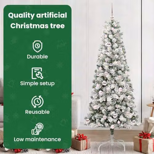 vidaXL Artificial Hinged Christmas Tree in Green and White, Height: 210 cm – 4