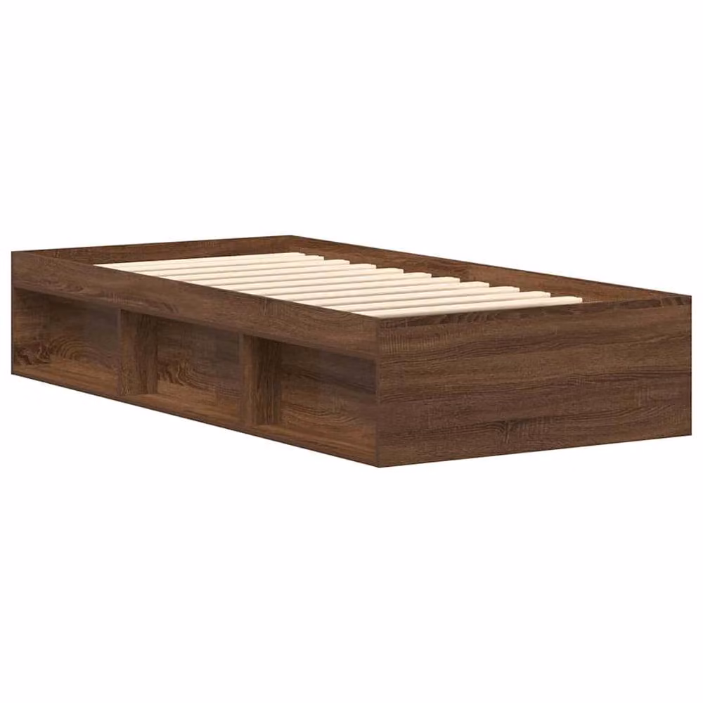 Berkfield Home Modern Bed Frame in Brown Oak with Side Compartments, W/D/H: 100 x 200 cm – 3
