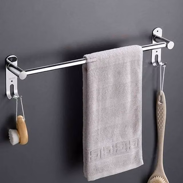 EONLION Single Towel Rail Holder, Wall Mounted, Silver, Width: 50 cm