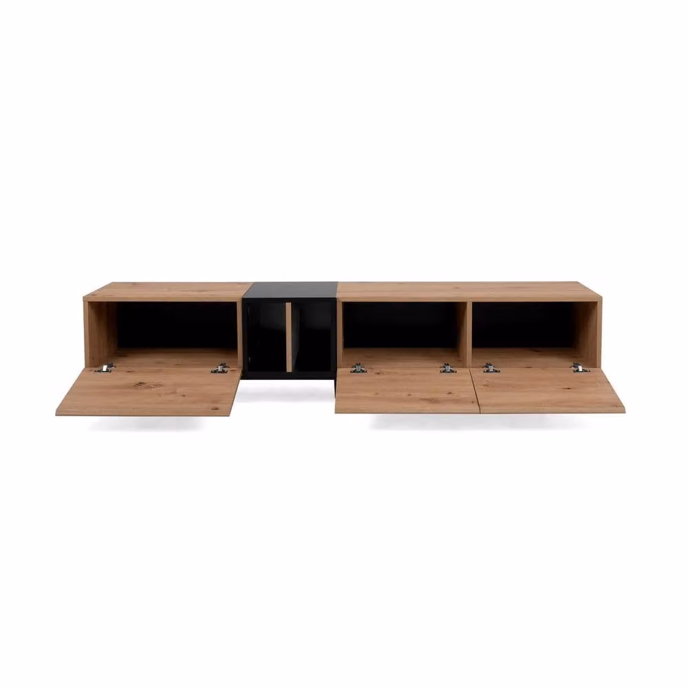 CALICOSY Nola TV Unit with 3 Doors and 2 Niches in Light Brown, W: 195 cm, H: 48 cm, D: 37 cm – 3