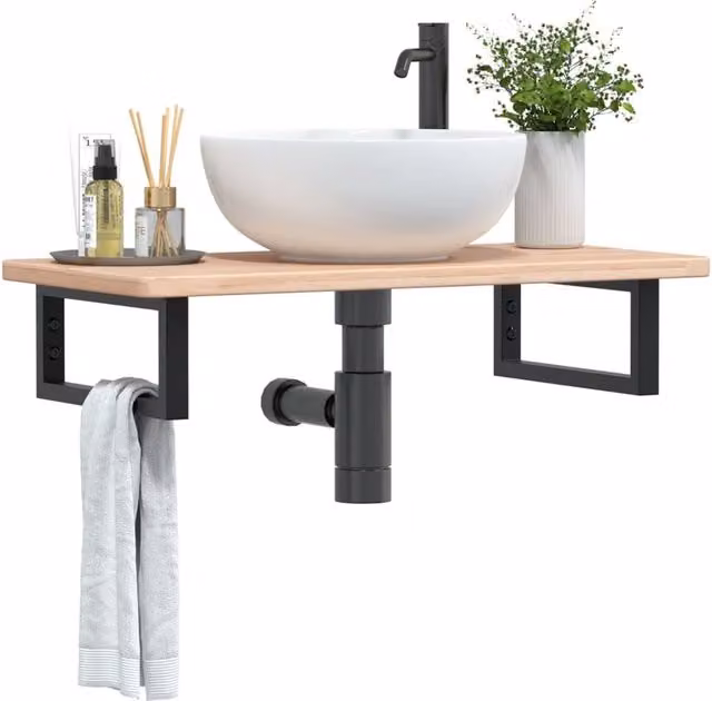 Berkfield Home Wall Mounted Basin Shelf in Brown Oak and Steel