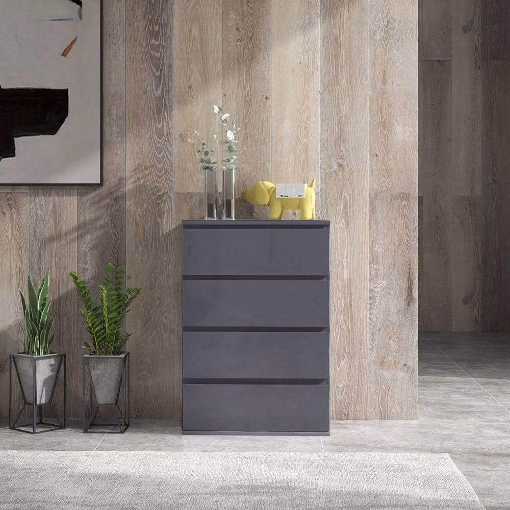 Wyld Haus Valo Leha Grey High Gloss 4 Drawer Chest with Soft Close Drawers W/D/H: 80 x 33 x 55 cm – 6