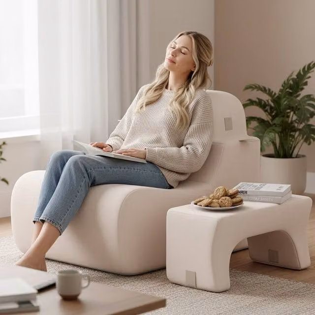 Costway Beige Velvet Soft Floor Chair with Detachable Headrest and Foam Padding