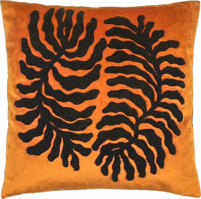 Make It A Home Maldive Botanical Velvet Tufted Square Cushion in Orange and Brown