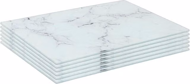 Harbour Housewares Set of 6 White Marble Effect Glass Placemats, W: 30 cm, D: 20 cm