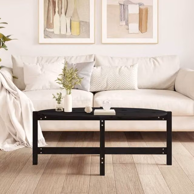 Berkfield Home Beautiful Black Solid Wood Pine Coffee Table W: 118 cm, D: 63 cm, H: 45 cm