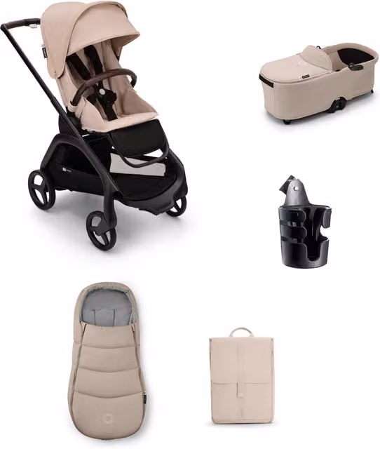 Bugaboo Dragonfly Pushchair Essential Bundle in Taupe with Carrycot, Changing Bag and Rain Cover