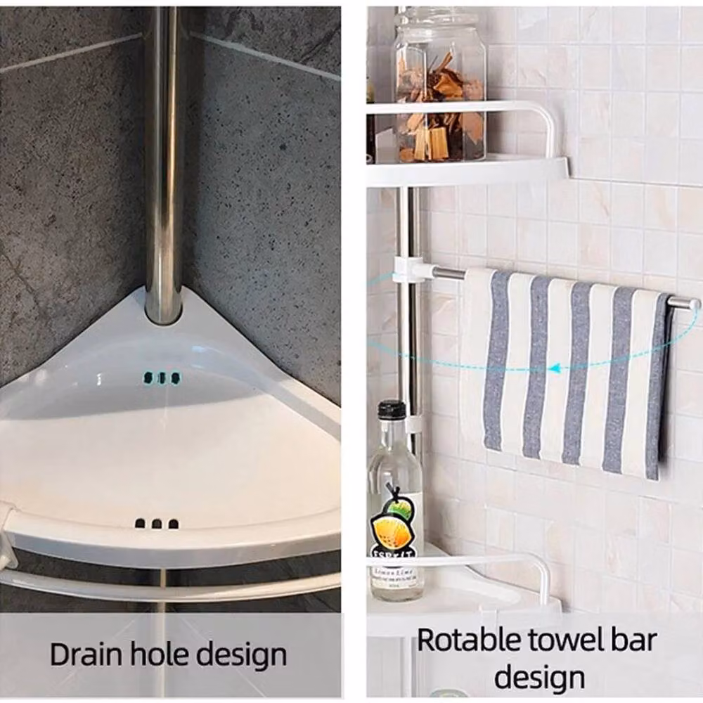 FLAVORA White 4 Tier Telescopic Wall Mounted Bathroom Corner Shelf with Adjustable Shelves – 3