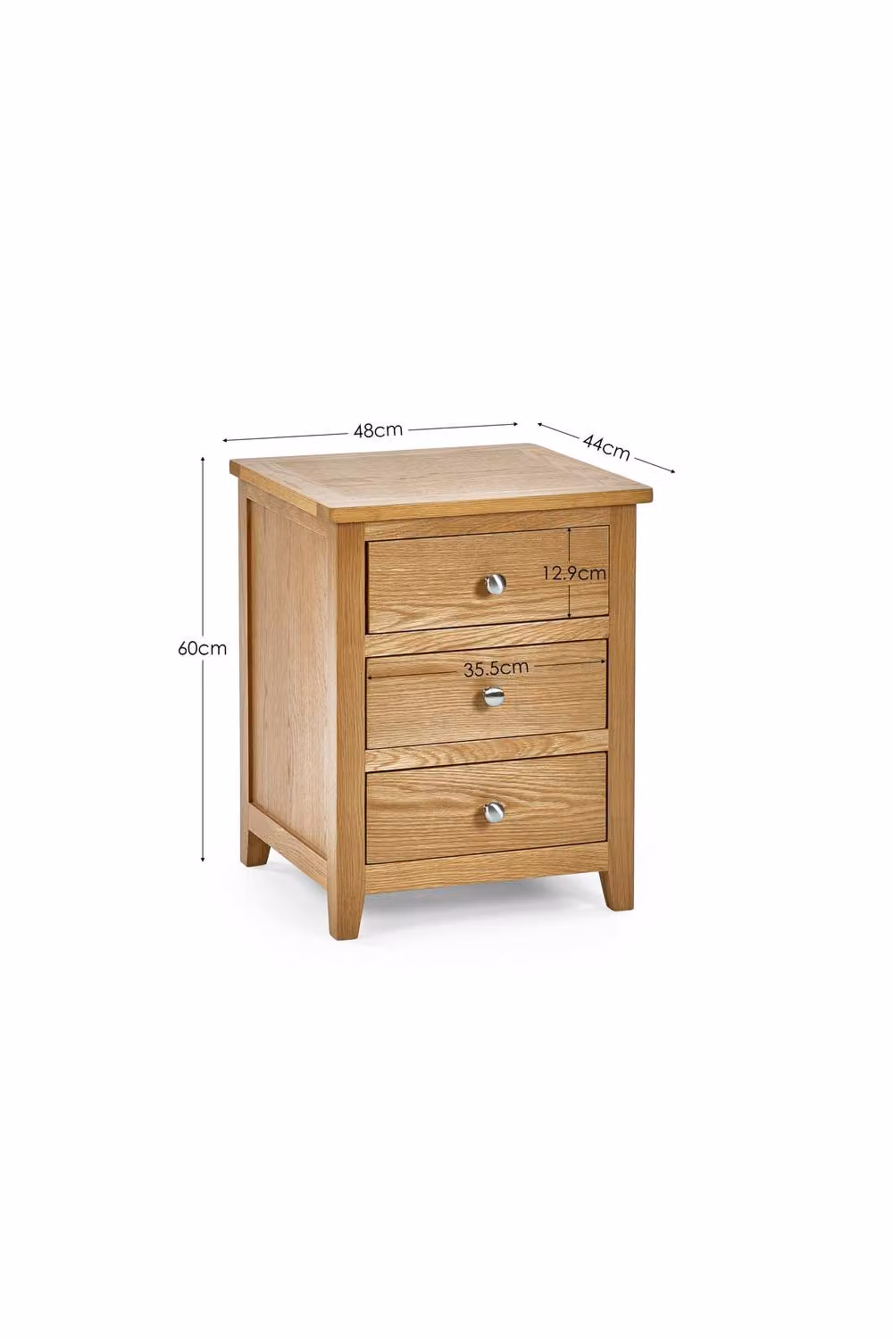 Julian Bowen Mallory 3 Drawer Bedside Table in Oak, W: 60 cm, D: 44 cm, H: 48 cm – 3