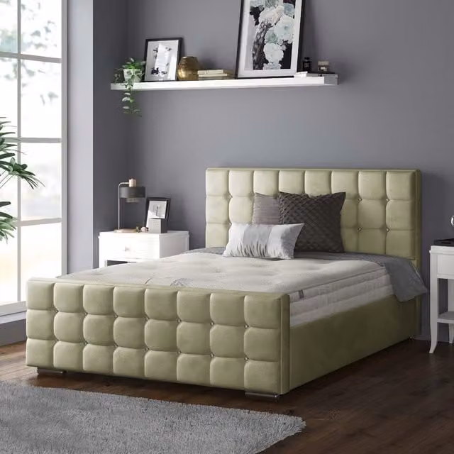 IH Design Chesterfield Upholstered Plush Velvet Bed Frame in Green, W: 200 cm