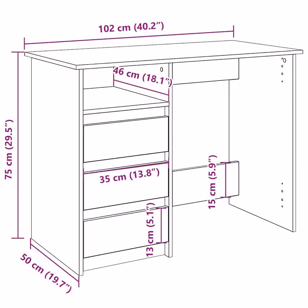 Berkfield Home Artisan Oak Writing Desk in Brown, W/D/H: 102 x 50 x 75 cm – 6